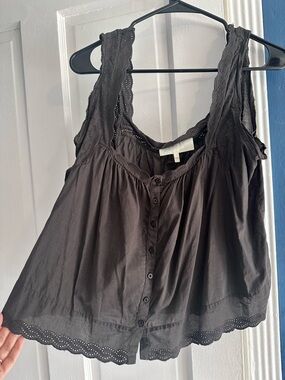 THE GREAT. Black Eyelet-Trim Button-Front Camisole